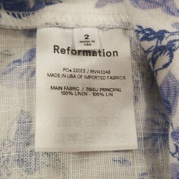 💕REFORMATION💕 Stilton Linen Top  Pompadour Blue White Floral Bird Print 2 NWT - Picture 12 of 13